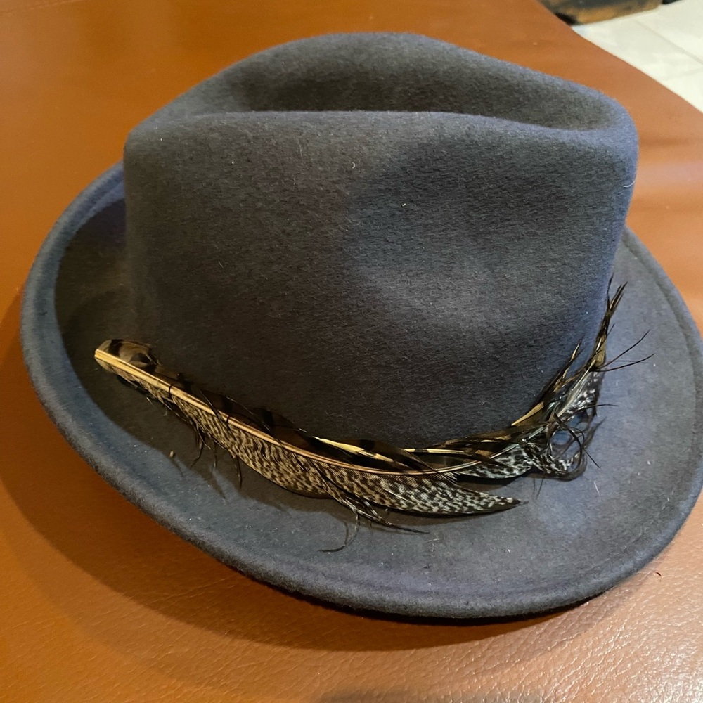 Lovely Bird Grey Fedora Feather Hat Wool